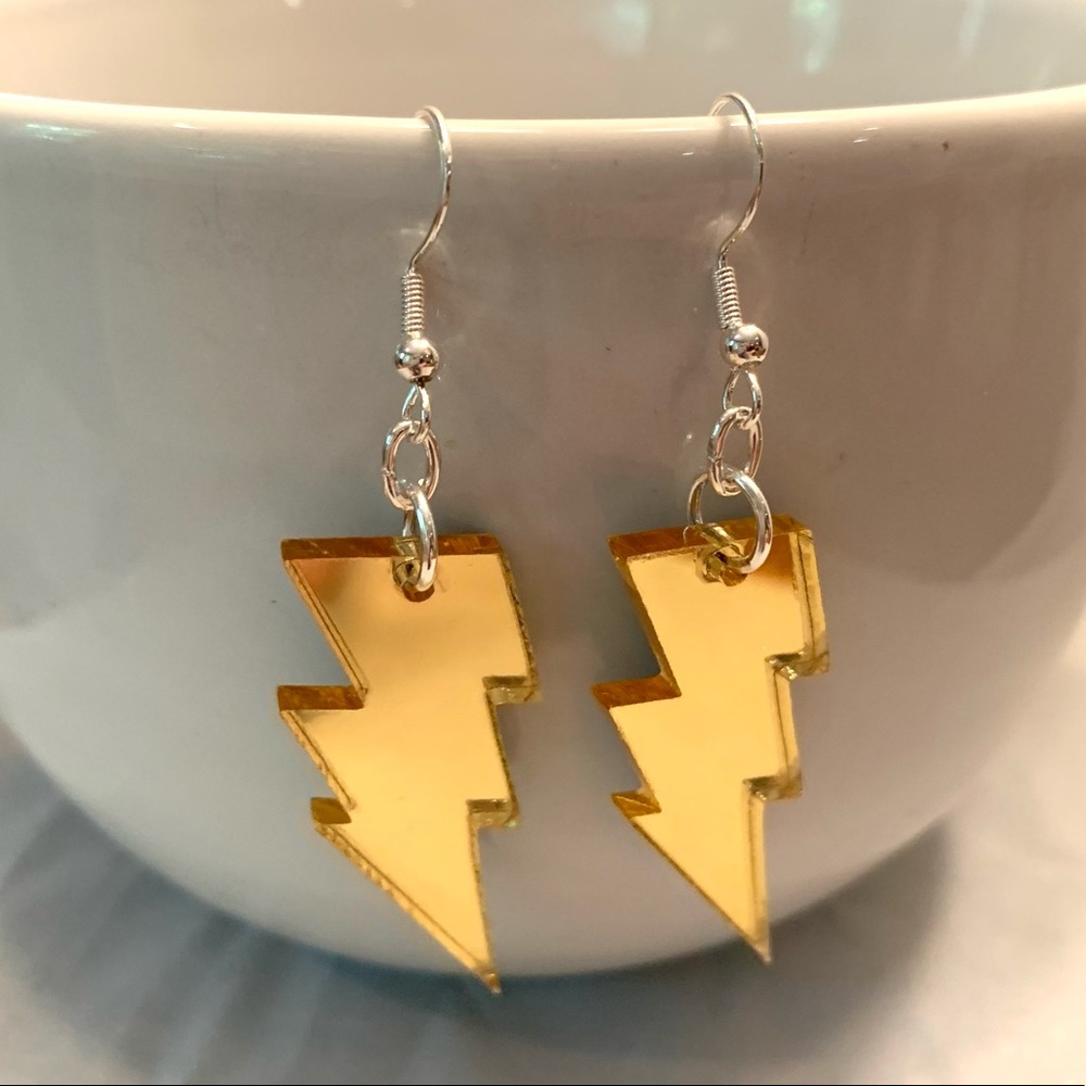 Gold Lightning Bolt Earrings, Medium